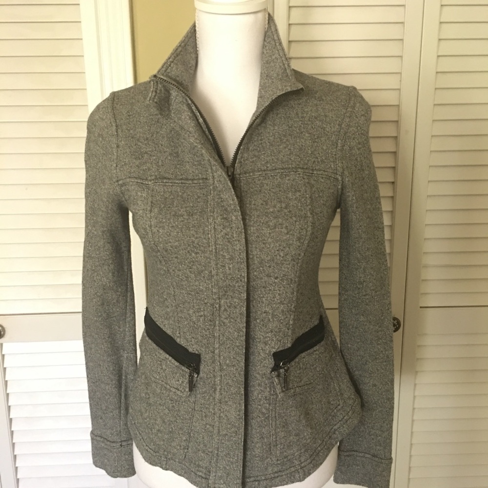 Kensie Grey Cotton Knit Tailored Refined Professional Office Career Jacket